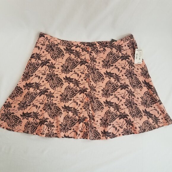 Aeropostale Mini Skirt Pink Coral Button Front LARGE Rayon Pineapple Tropical - Picture 1 of 10